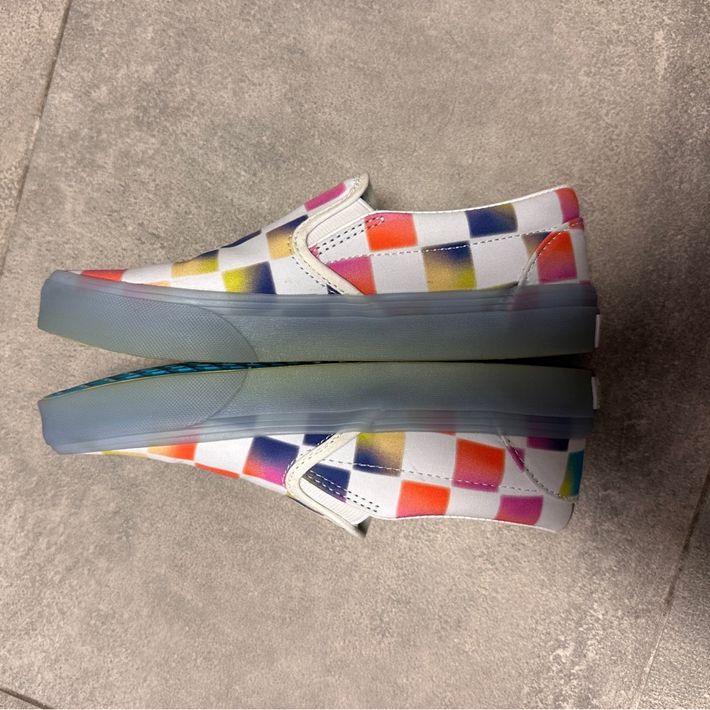 Vans Slip-On Cultivate Care Checkered Rainbow Skate Shoes Blue Gum Sole I Exist - Picture 6 of 11